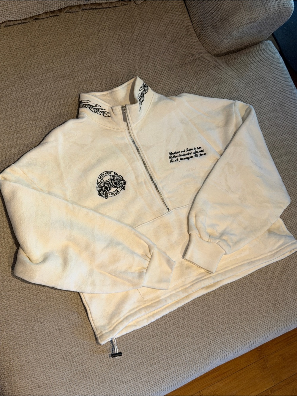Darc Sport Cream Half-Zip Crew Sweatshirt with Embroidered Accents